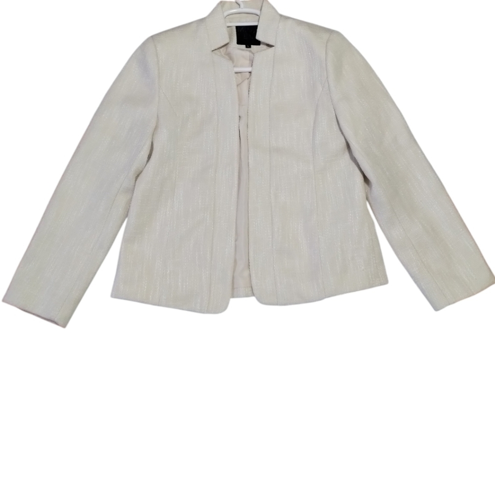 Mina Self Cream Tweed Blazer Jacket Women's L Old Money Chic Office Business